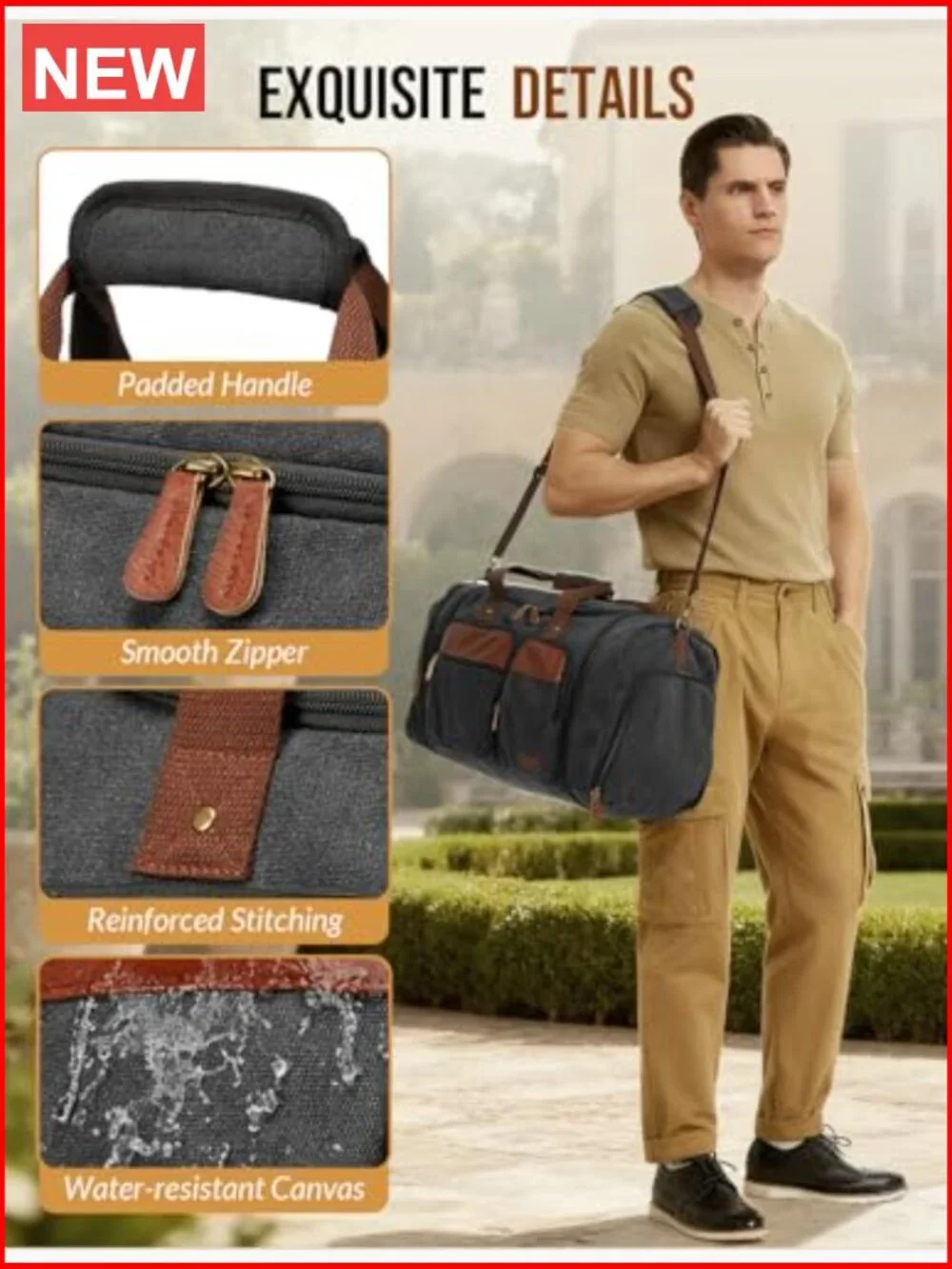 Canvas Duffle Bag 50L Expandable Travel Duffel with Shoes Compartment